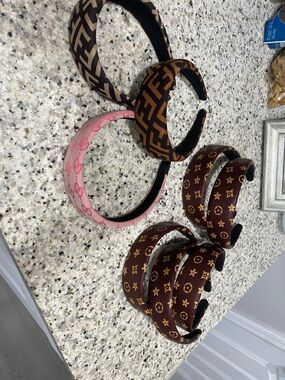 Brown and Pink Patterned Padded Headband Set - Women designer